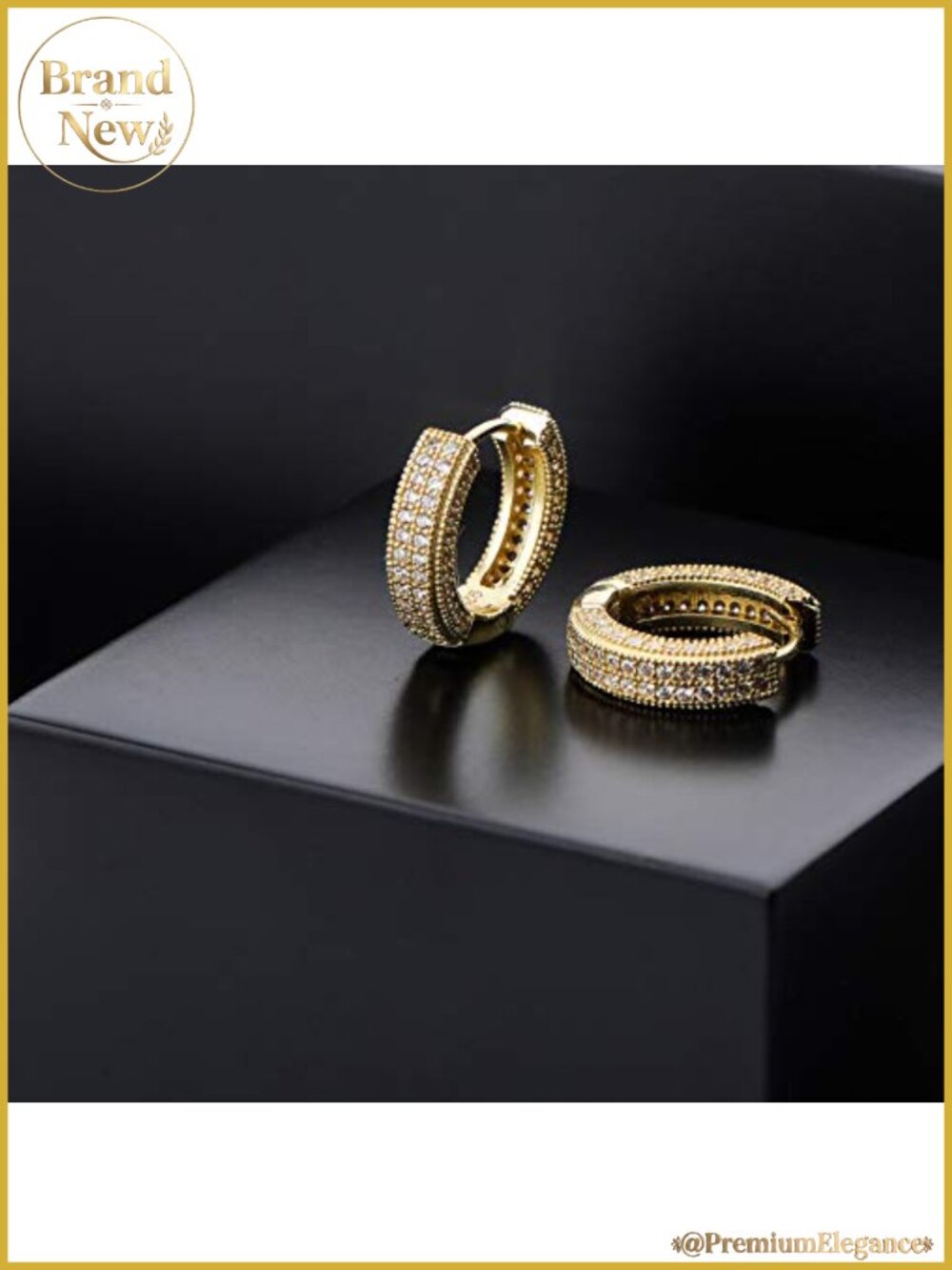 14K Gold Plated Huggie Hoop Earrings with Cubic Zirconia, Hypoallergenic, Unisex - Picture 4 of 6